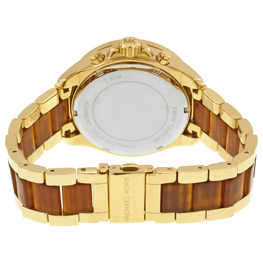 Michael Kors Wren Crystal Pave Dial Chronograph Gold-Tone and Amber Tortoise Acetate Ladies Watch MK6294 - BigDaddy Watches #3