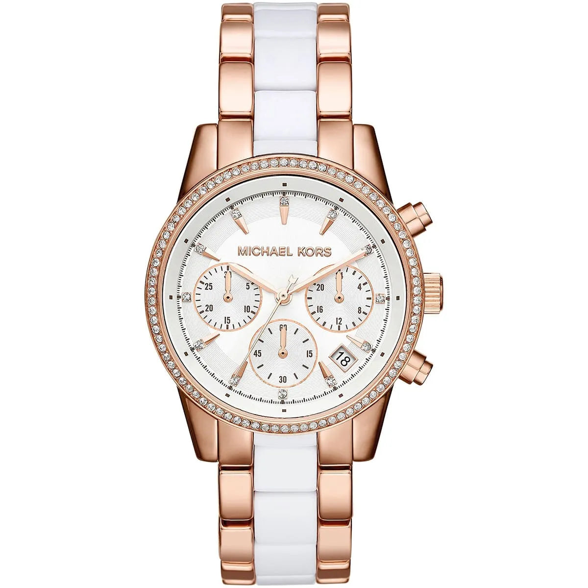 Michael Kors Ritz Chronograph White Dial Rose Gold and Acetate Women's Watch - MK6324