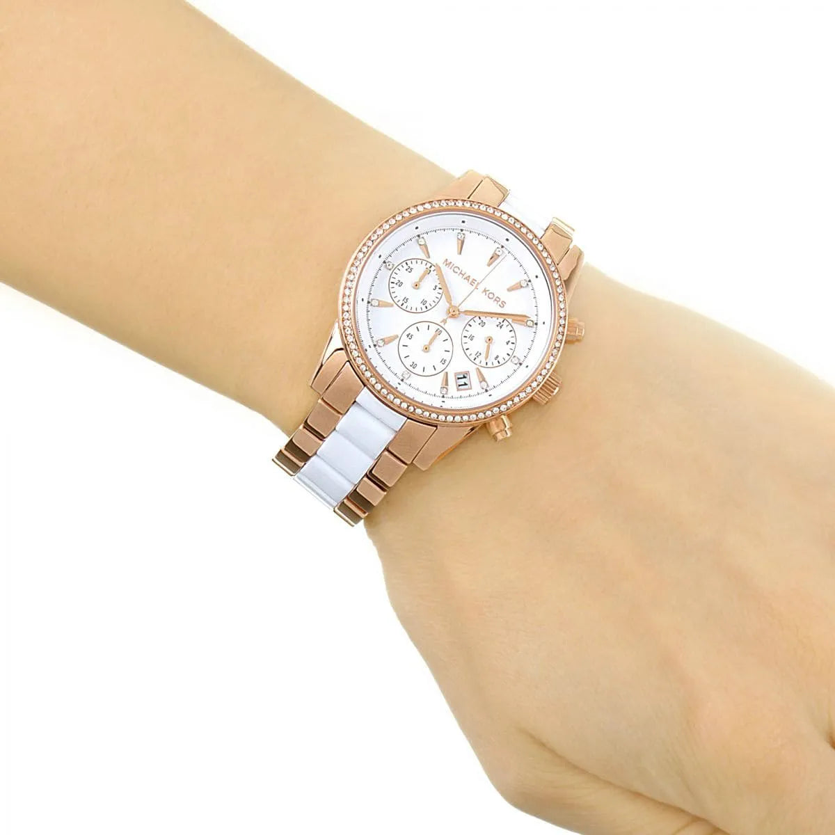 Michael Kors Ritz Chronograph White Dial Rose Gold and Acetate Women's Watch - MK6324