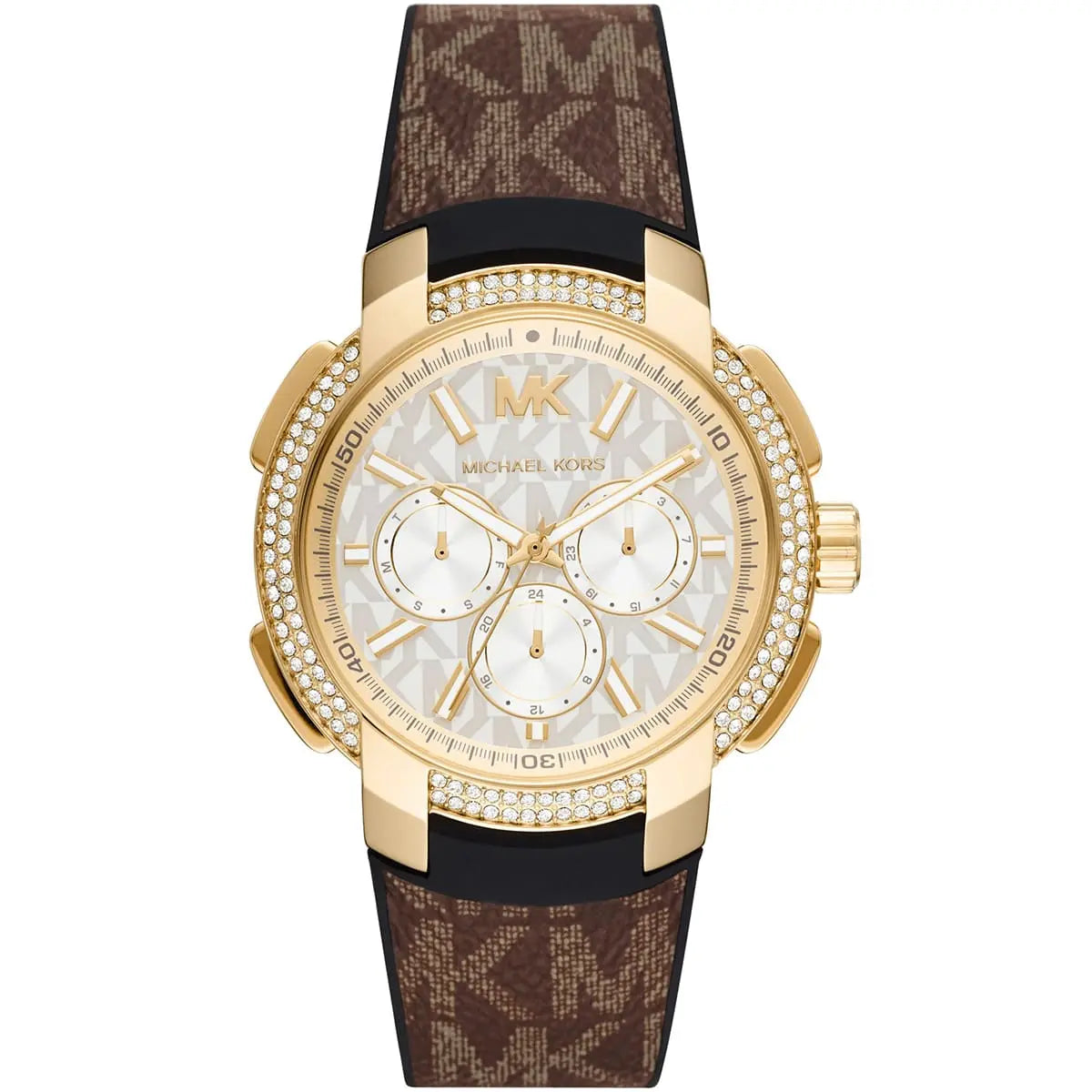Michael Kors Sidney Logo Pattern Dial Brown Genuine Leather Women's Watch-  MK6948