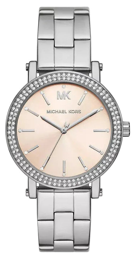 Michael Kors Corey women's watch with pink dial, silver-tone case and link bracelet