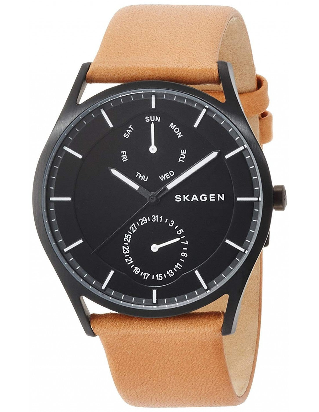 Skagen Holst Multifunction Black Dial Leather Strap Men's Watch SKW6265