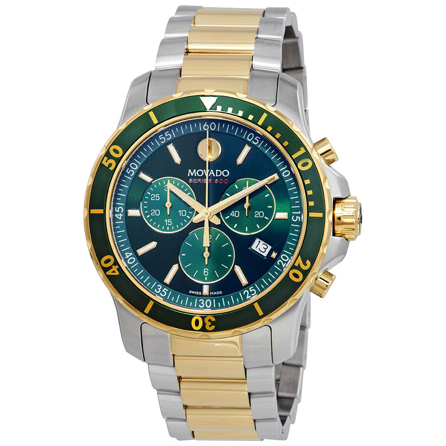 Movado 800 Chronograph Green Dial Two-tone Men's Watch #2600148 - Dawson Watches
