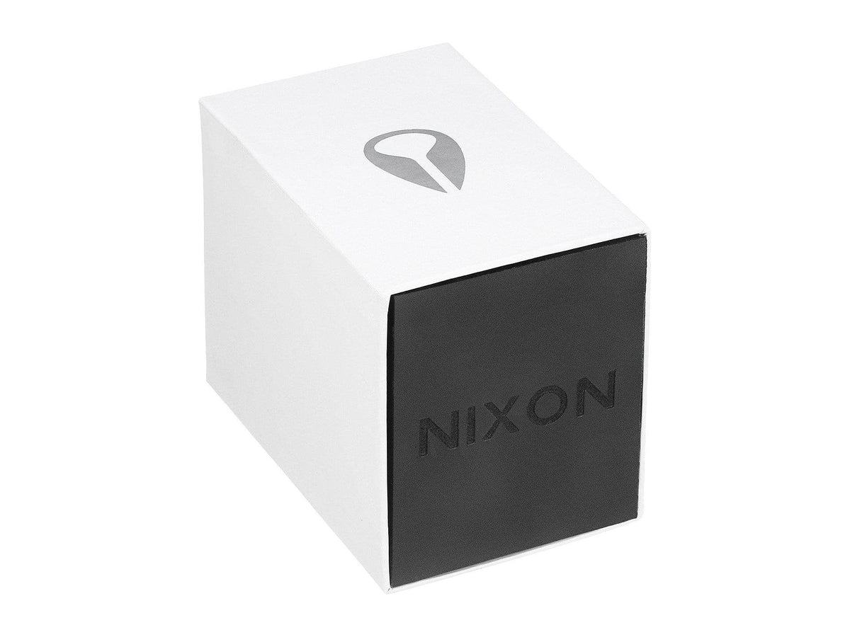 Nixon watch box with brand logo in white and black