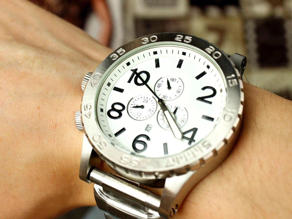 Nixon 51-30 Chronograph White Dial Stainless Steel Men's Watch A083-100 - The Watches Men & CO #4