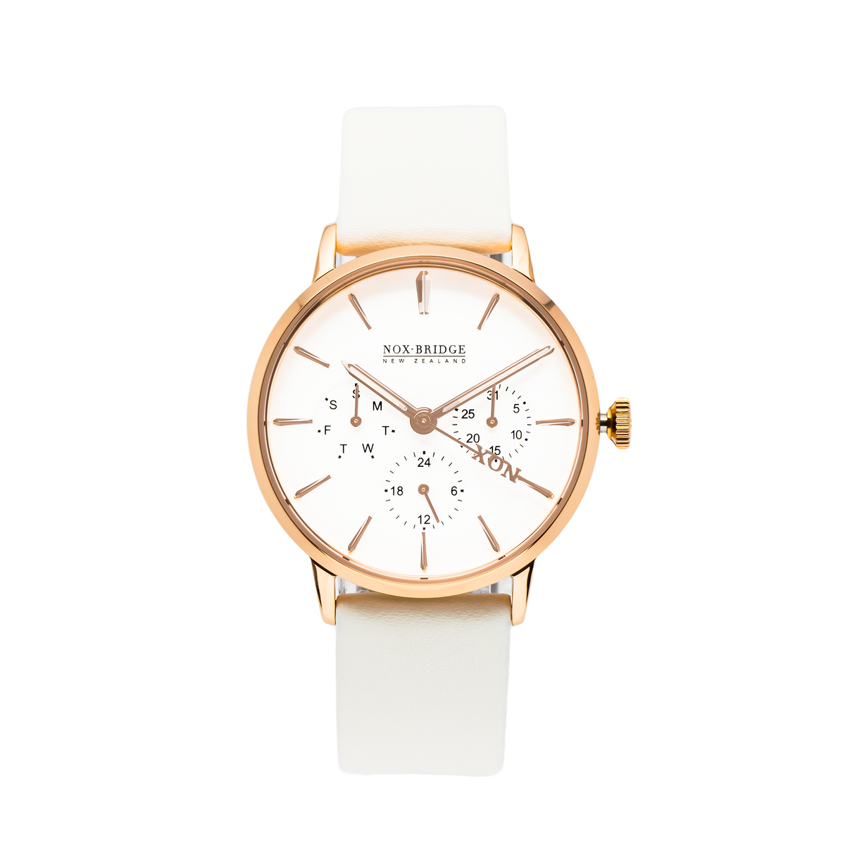 Noxbridge Classic Meissa 36MM rose gold watch with cream dial and chronograph subdials