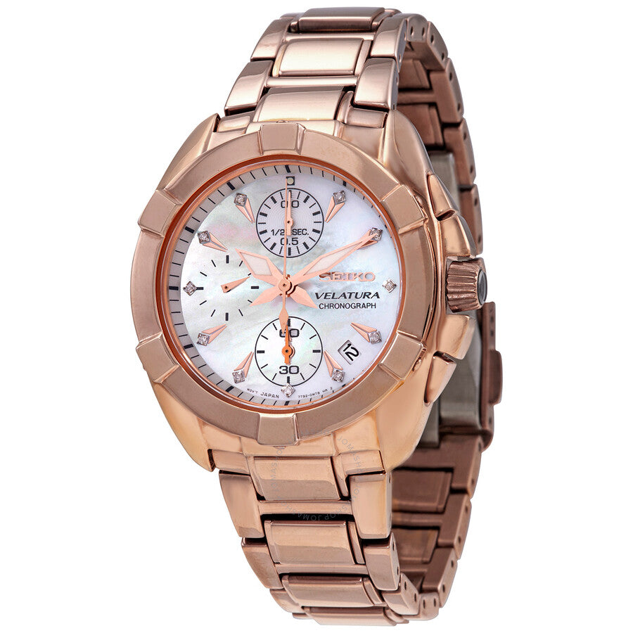 Open Box - Seiko Velatura Chronograph Quartz Diamond Mother Of Pearl Dial Ladies Watch Sndx92p1 - Dawson Watches
