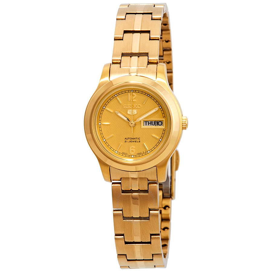 Open Box - Seiko Series 5 Automatic Gold Dial Gold-tone Ladies Watch SYME02 - Dawson Watches