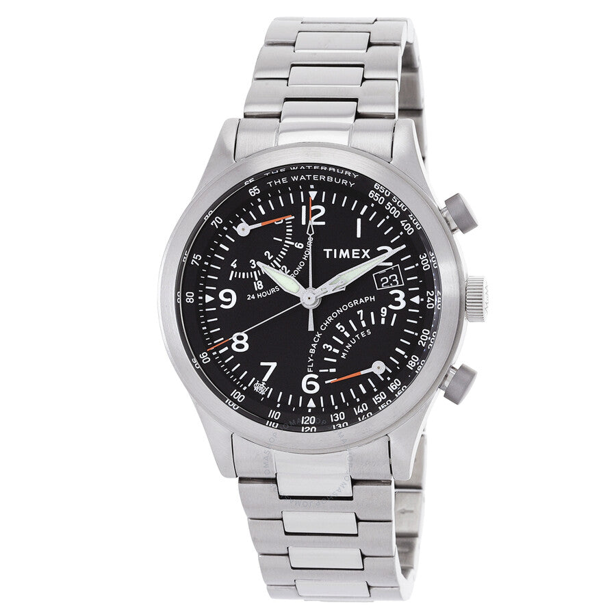 Open Box - Timex Waterbury Chronograph GMT Quartz Black Dial Men's Watch TW2W47800 - Dawson Watches