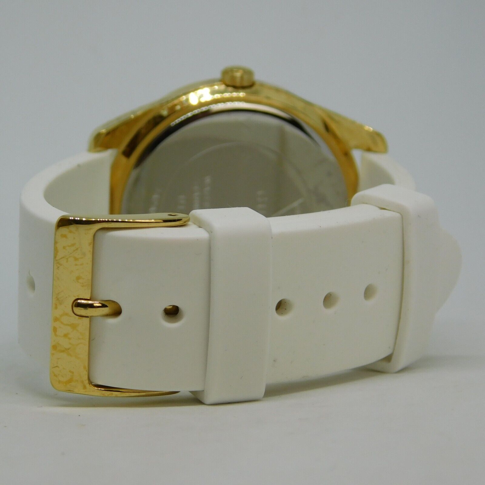 Guess Women's Gold Dial White Silicone Band Women's Watch W0911L7 - Dawson Watches #3