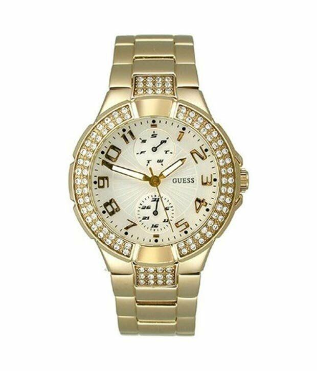 Guess Ladies Quartz with Beige Dial Analogue Display and Gold Stainless Steel Strap Women's Watch  W15072L1 - Dawson Watches