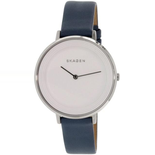 Skagen Ditte White Dial Blue Leather Strap Ladies Watch SKW2335