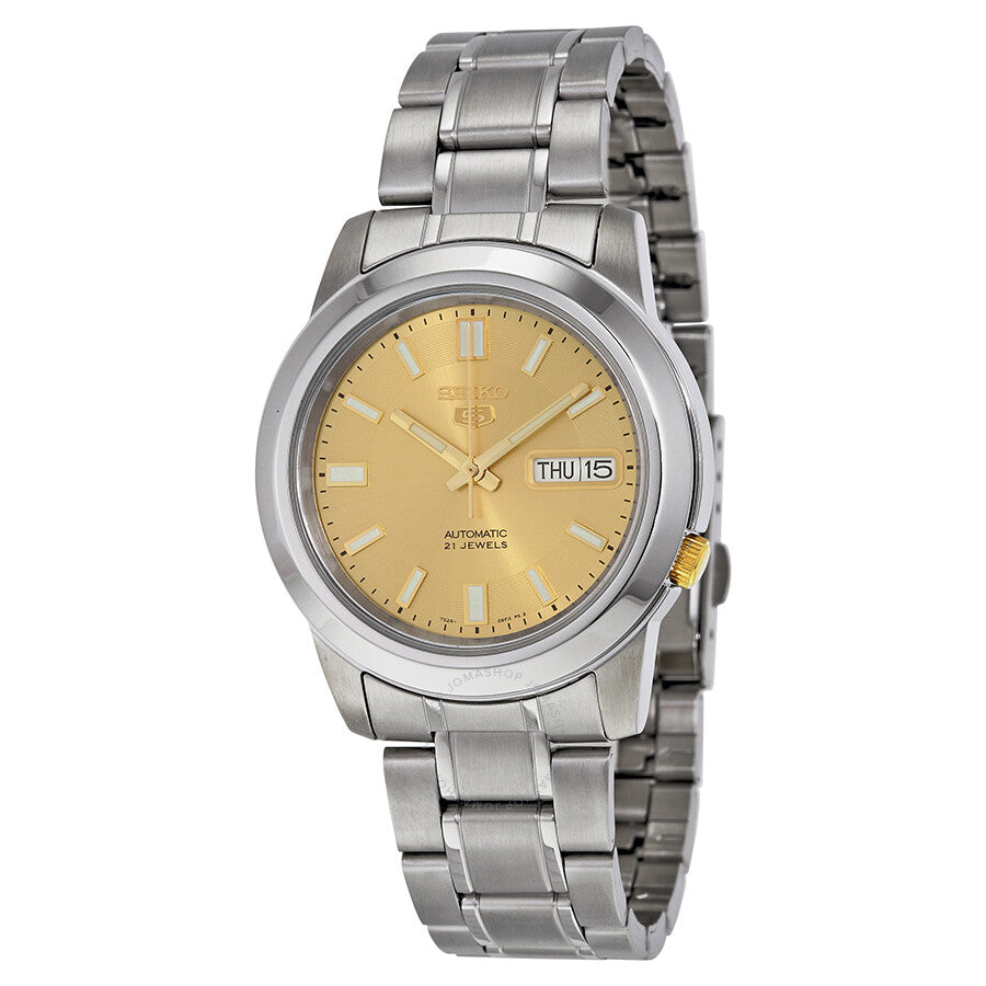 Seiko 5 Automatic Stainless Steel Gold Dial Men's Watch SNKK13 - Dawson Watches