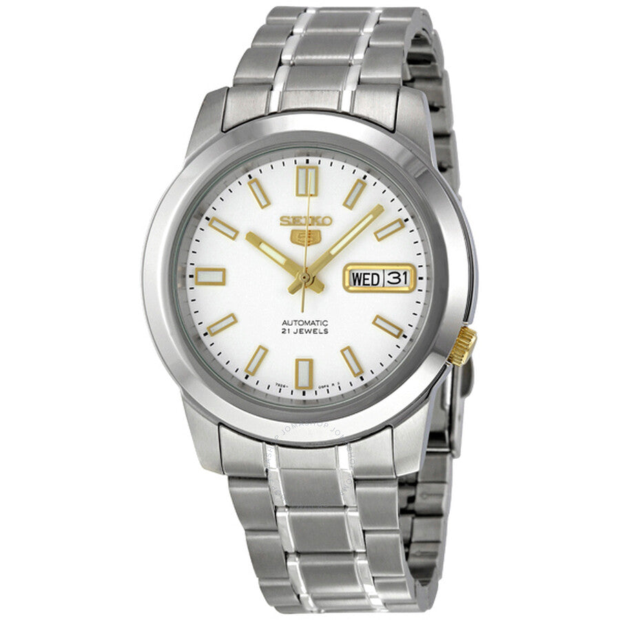 Seiko 5 Automatic Stainless Steel White Dial Men's Watch SNKK07 - Dawson Watches