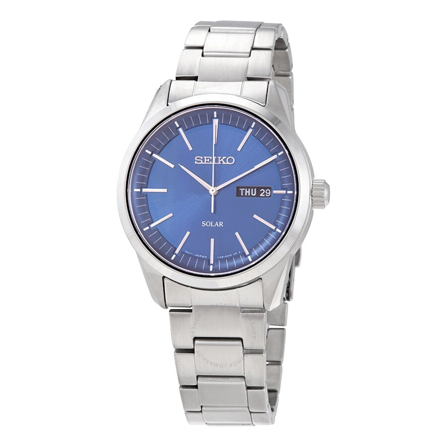 Seiko Solar Blue Dial Stainless Steel Men's Watch SNE525P1 - Dawson Watches