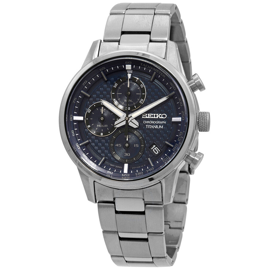 Seiko Chronograph Quartz Blue Dial Grey Titanium Men's Watch SSB387 - Dawson Watches
