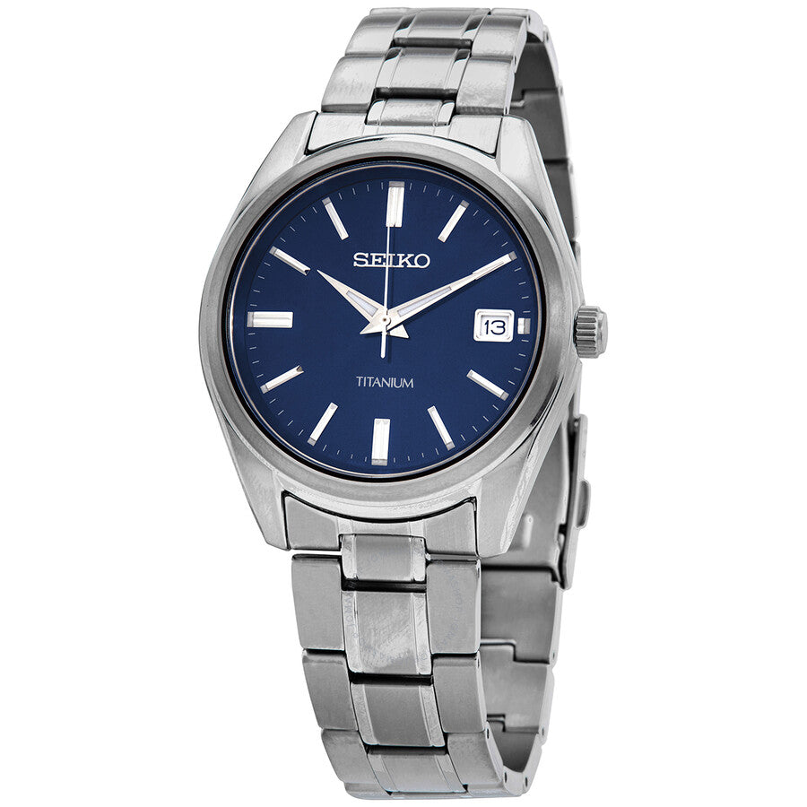 Seiko Classic Quartz Blue Dial Grey Titanium Men's Watch SUR373 - Dawson Watches