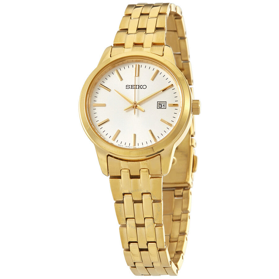 Seiko Classic Quartz White Dial Yellow Gold-tone Ladies Watch SUR412 - Dawson Watches
