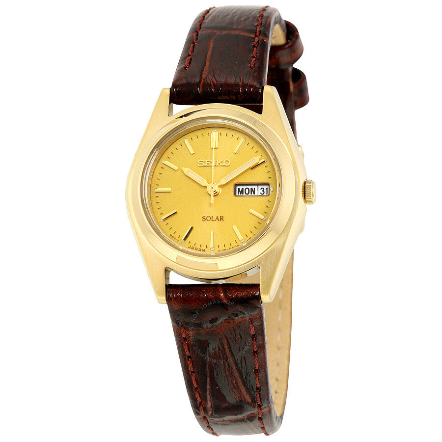 Seiko Core Champagne Dial Brown Leather Ladies Watch SUT120 - Dawson Watches