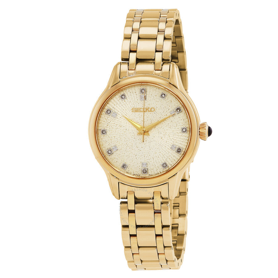 Seiko Discover More Quartz Diamond Gold Dial Ladies Watch SRZ552P1 - Dawson Watches