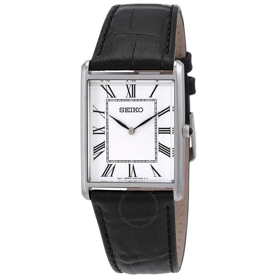 Seiko Essentials Quartz White Dial Black Leather Men's Watch SWR049 - Dawson Watches