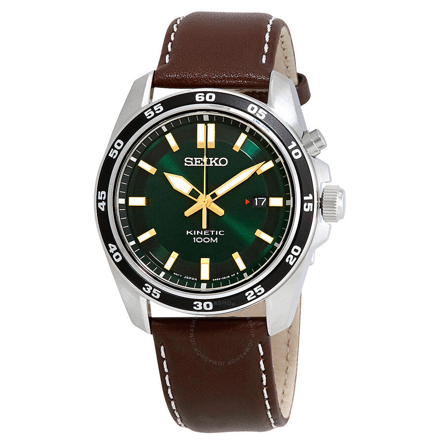 Seiko Kinetic Green Dial Brown Leather Men's Watch SKA791 - Dawson Watches