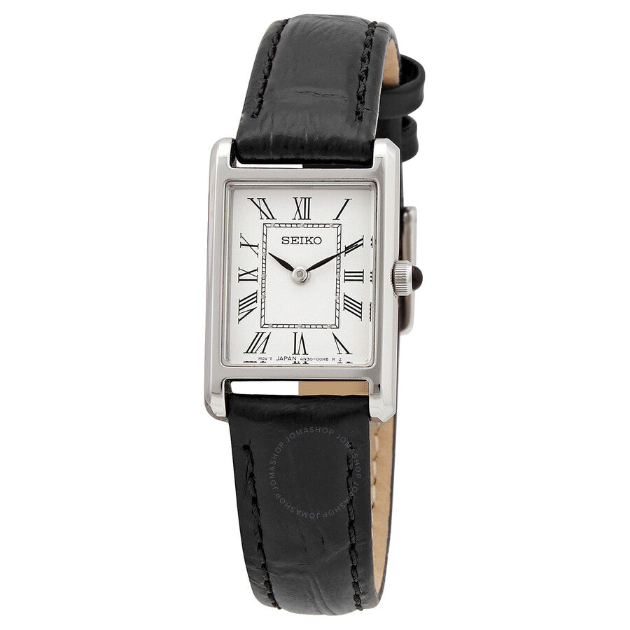 Seiko Quartz White Dial Black Leather Ladies Watch SWR053 - Dawson Watches