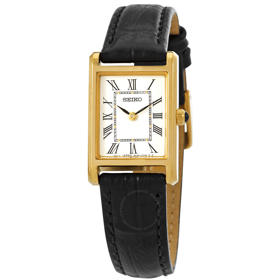 Seiko Quartz White Dial Black Leather Ladies Watch SWR054 - Dawson Watches