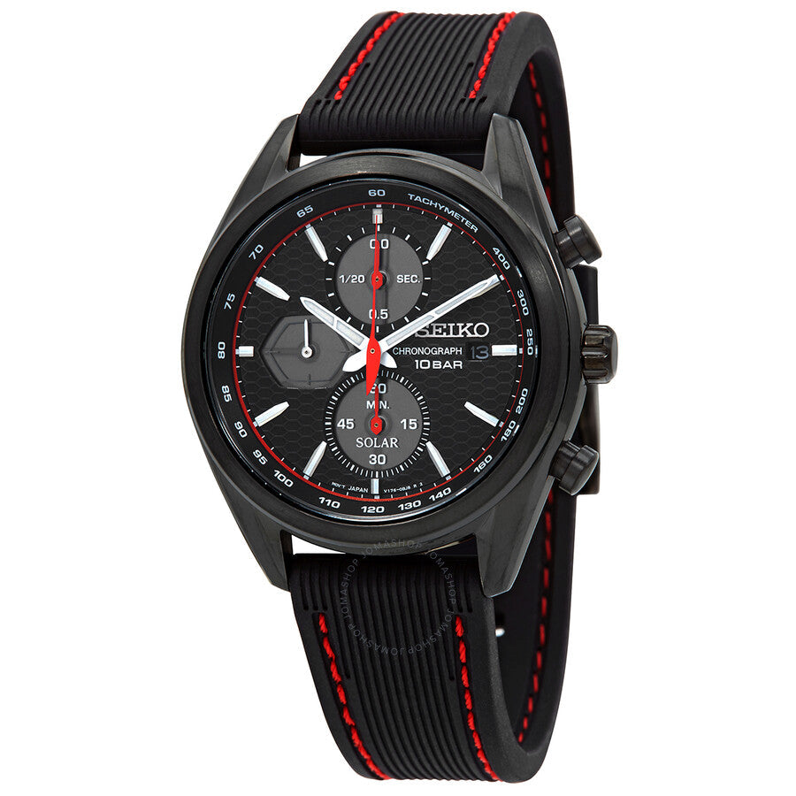Seiko Solar Black Dial Black Silicone Men's Watch SSC777P1 - Dawson Watches