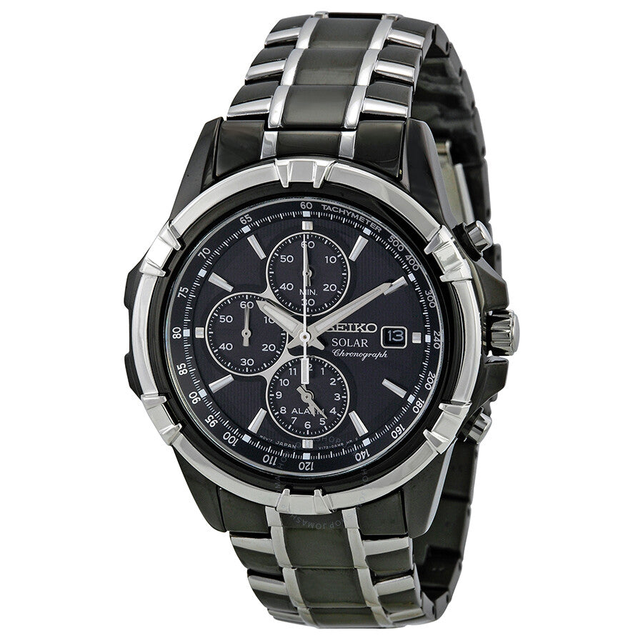 Seiko Solar Chronograph Black Dial Men's Watch SSC143 - Dawson Watches