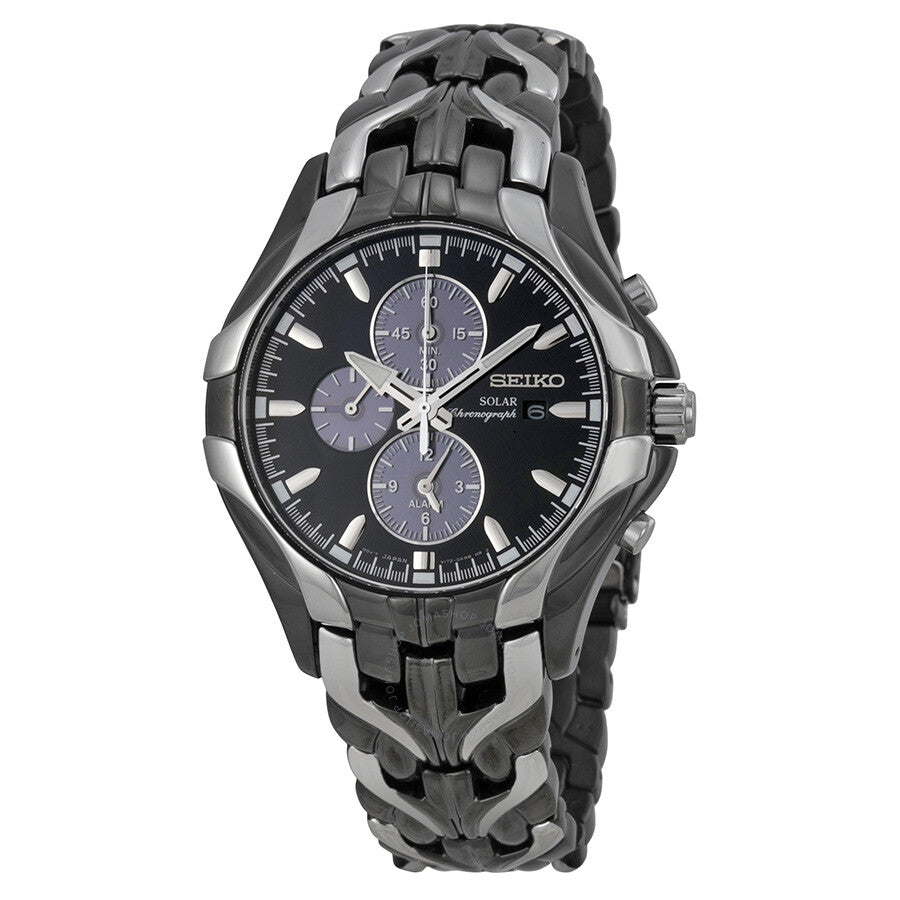 Seiko Solar Chronograph Black Dial Stainless Steel Men's Watch SSC139 - Dawson Watches