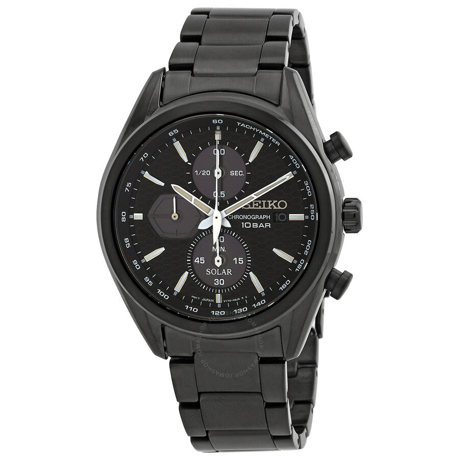 Seiko Solar Chronograph Quartz Black Dial Men's Watch SSC773 - Dawson Watches