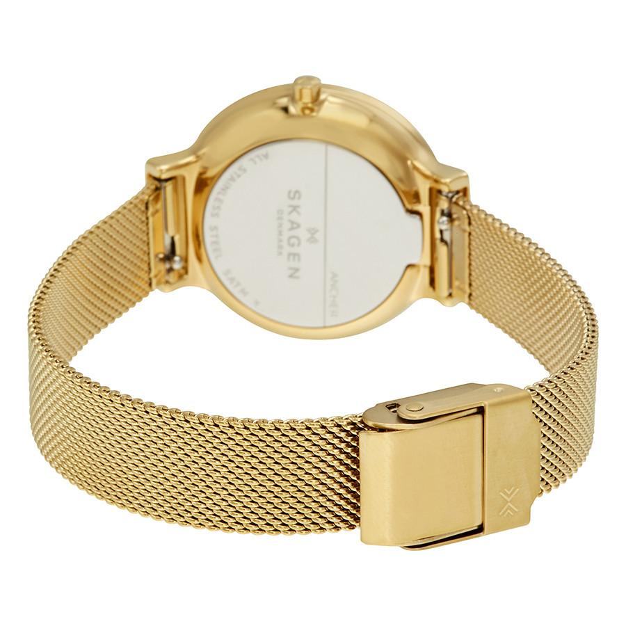 Skagen Ancher White Dial Gold Tone Mesh Ladies Watch SKW2477