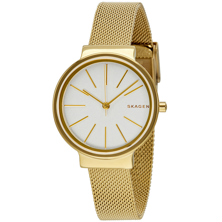 Skagen Ancher White Dial Gold Tone Mesh Ladies Watch SKW2477