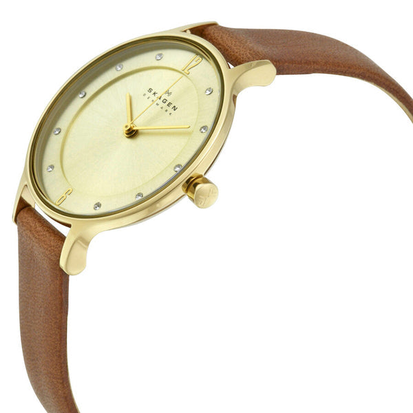 Skagen Anita Champagne Dial Brown Leather Ladies Watch SKW2147