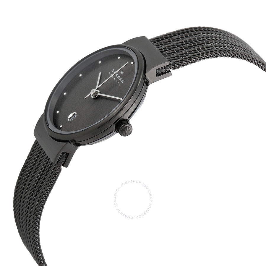 Skagen Swarovski Gunmetal Dial Mesh Bracelet Ladies Watch 355SMM1