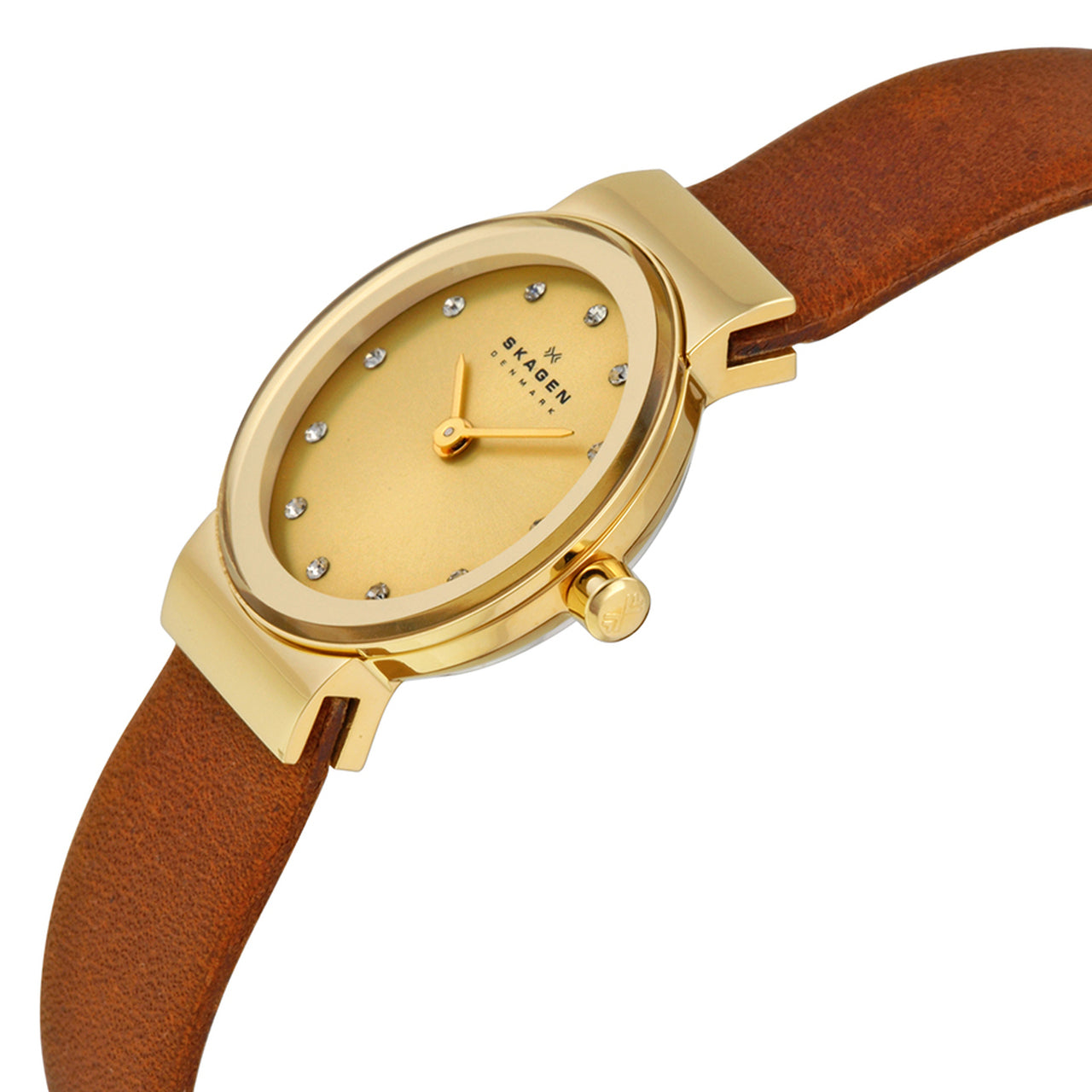 Skagen Freja Gold Dial Saddle Leather Ladies Watch SKW2175