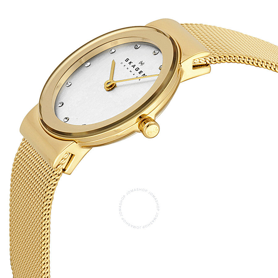 Skagen Freja Silver Dial Gold-plated Mesh Ladies Watch 358SGGD