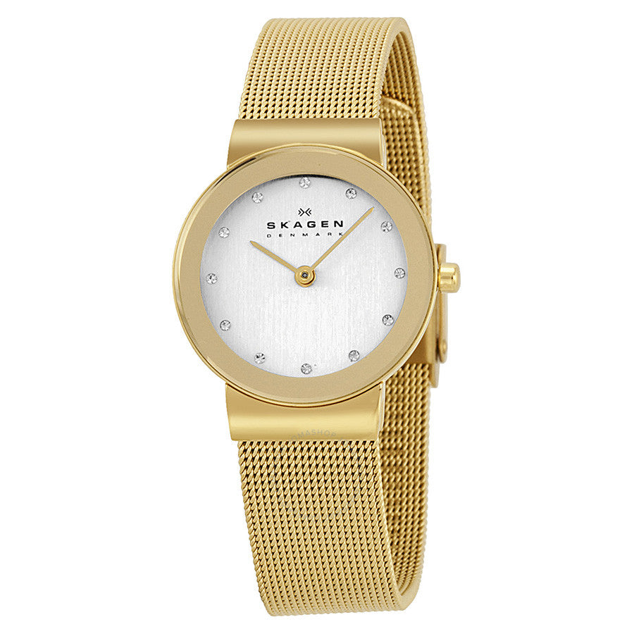 Skagen Freja Silver Dial Gold-plated Mesh Ladies Watch 358SGGD