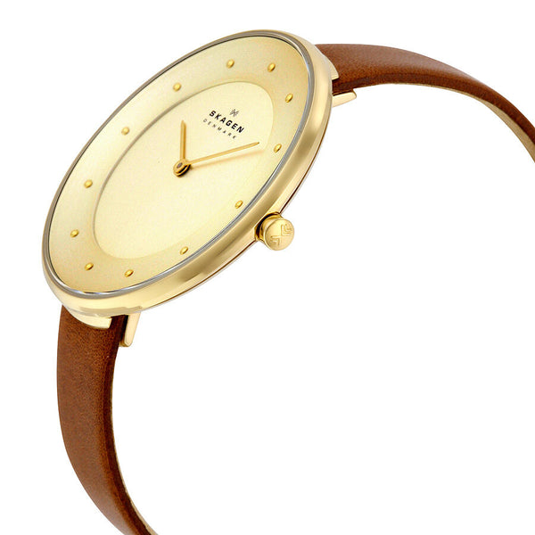 Skagen Gitte Champagne Dial Brown Leather Ladies Watch SKW2138