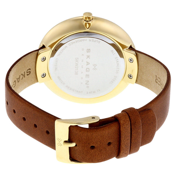 Skagen Gitte Champagne Dial Brown Leather Ladies Watch SKW2138