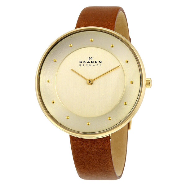 Skagen Gitte Champagne Dial Brown Leather Ladies Watch SKW2138