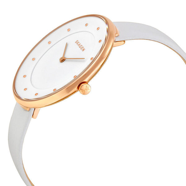 Skagen Gitte White Dial and Leather Strap Ladies Watch SKW2291