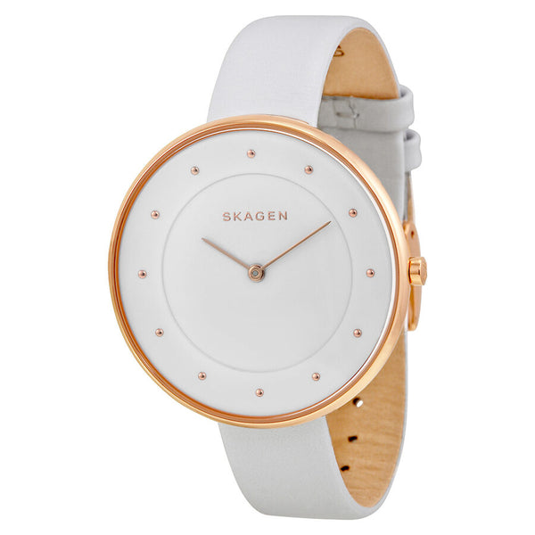 Skagen Gitte White Dial and Leather Strap Ladies Watch SKW2291