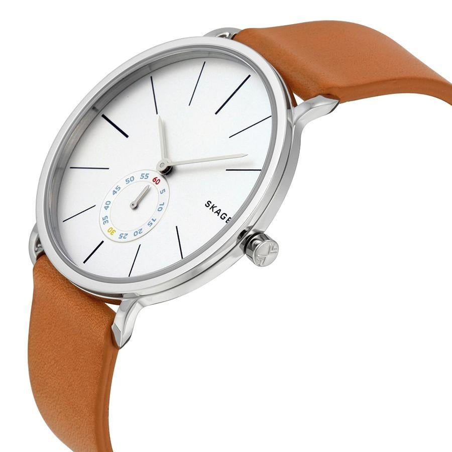 Skagen Hagen White Dial Tan Leather Strap Men's Watch SKW6215