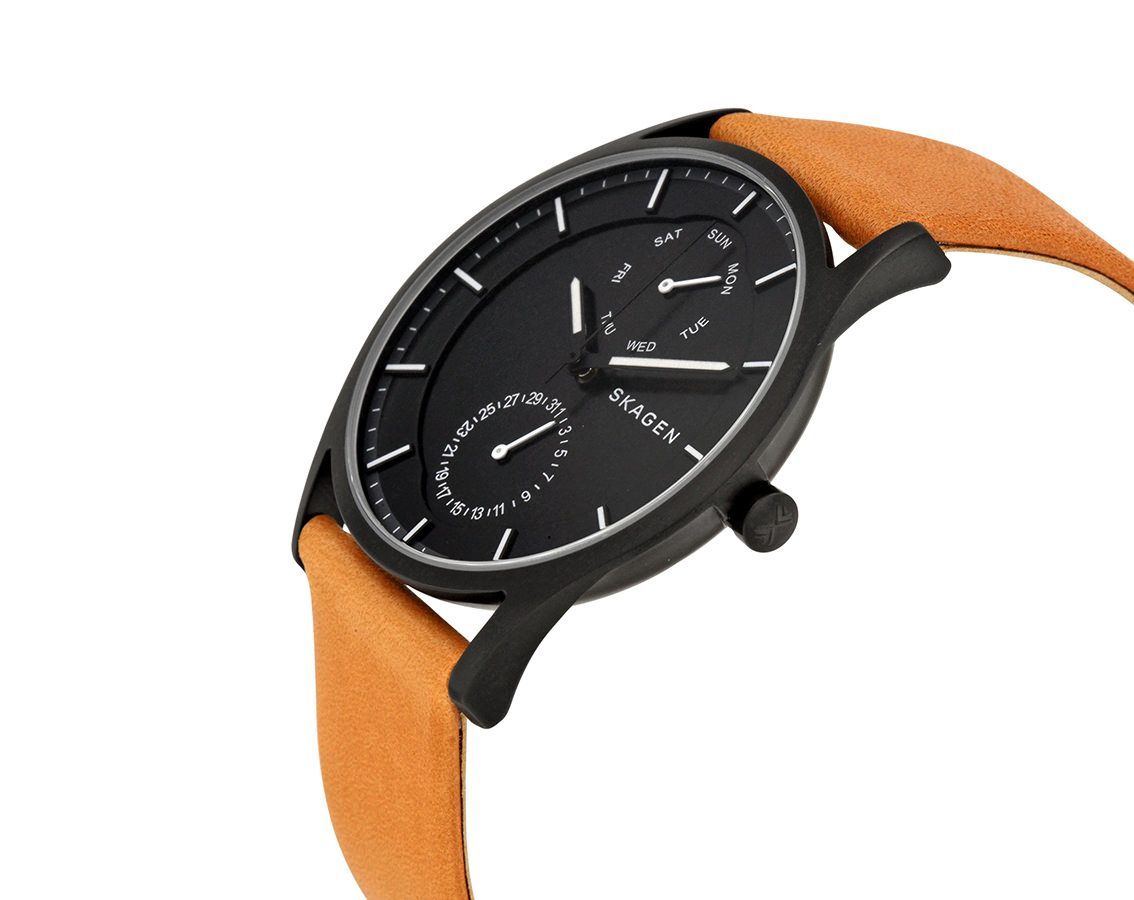 Skagen Holst Multifunction Black Dial Leather Strap Men's Watch SKW6265