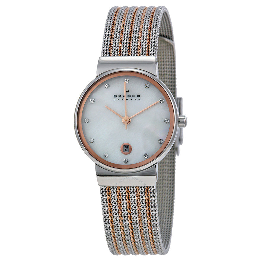 Skagen Mother of Pearl Dial Two-tone Mesh Ladies Watch 355SSRS