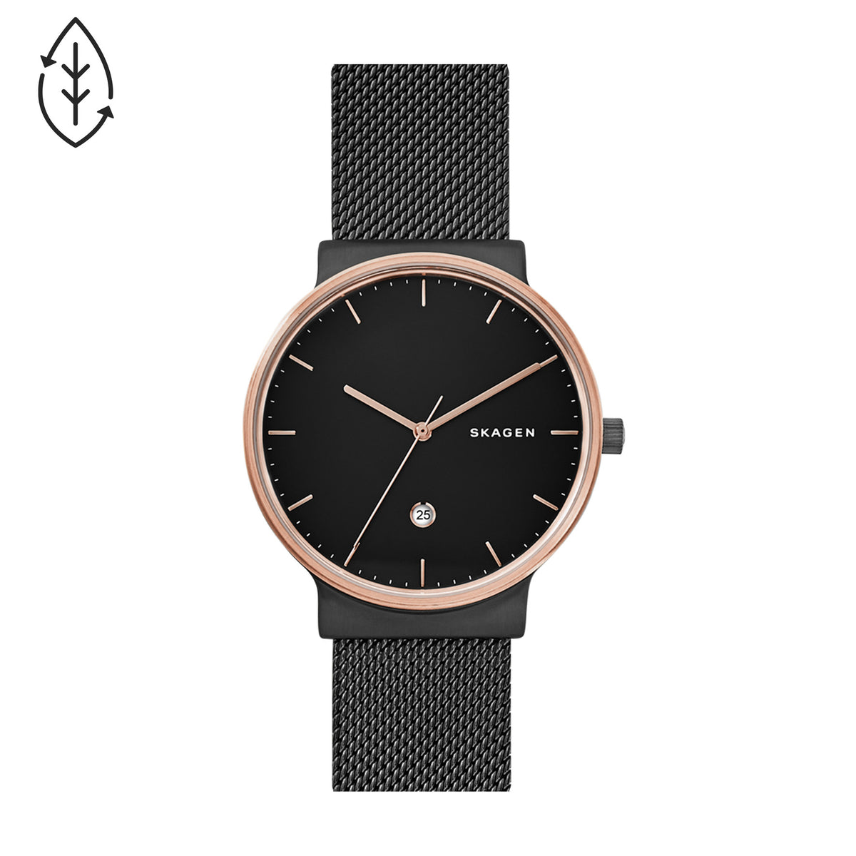 Skagen Ancher Black Dial PVD Mesh Bracelet Men's Watch SKW6296