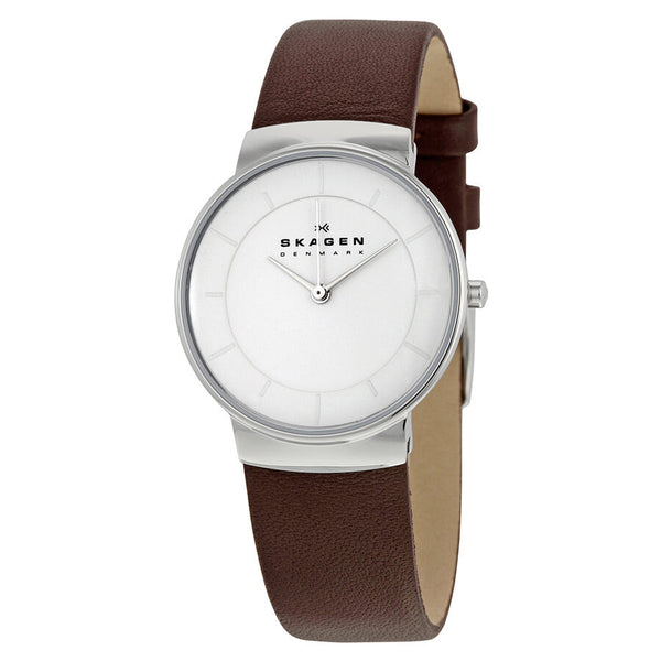 Skagen White Dial Brown Leather Strap Ladies Watch SKW2058