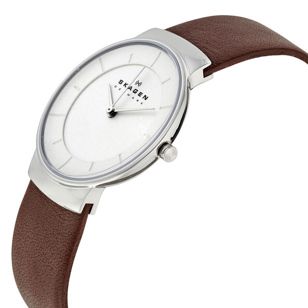 Skagen White Dial Brown Leather Strap Ladies Watch SKW2058